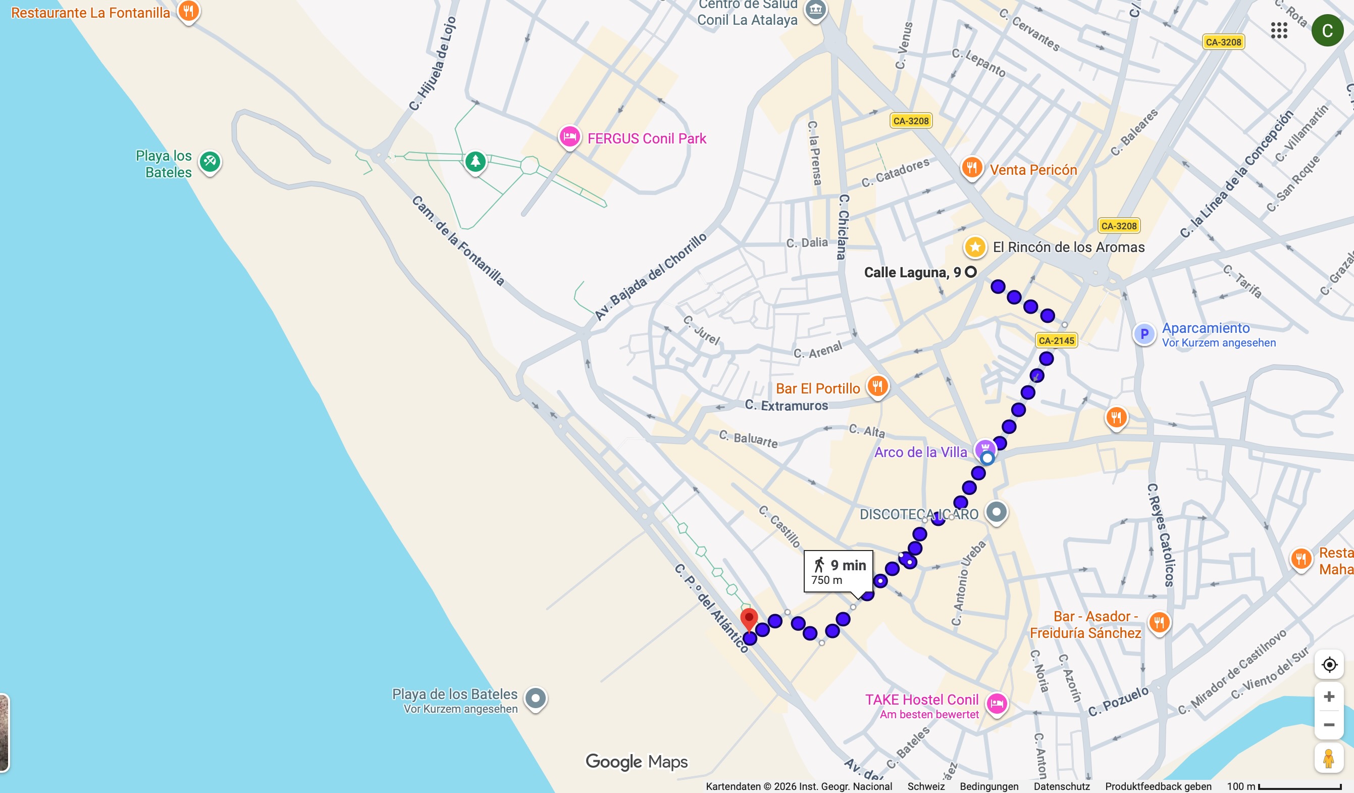 Ubicación de Casa Carlota en Conil de la Frontera cerca de la playa y del centro histórico